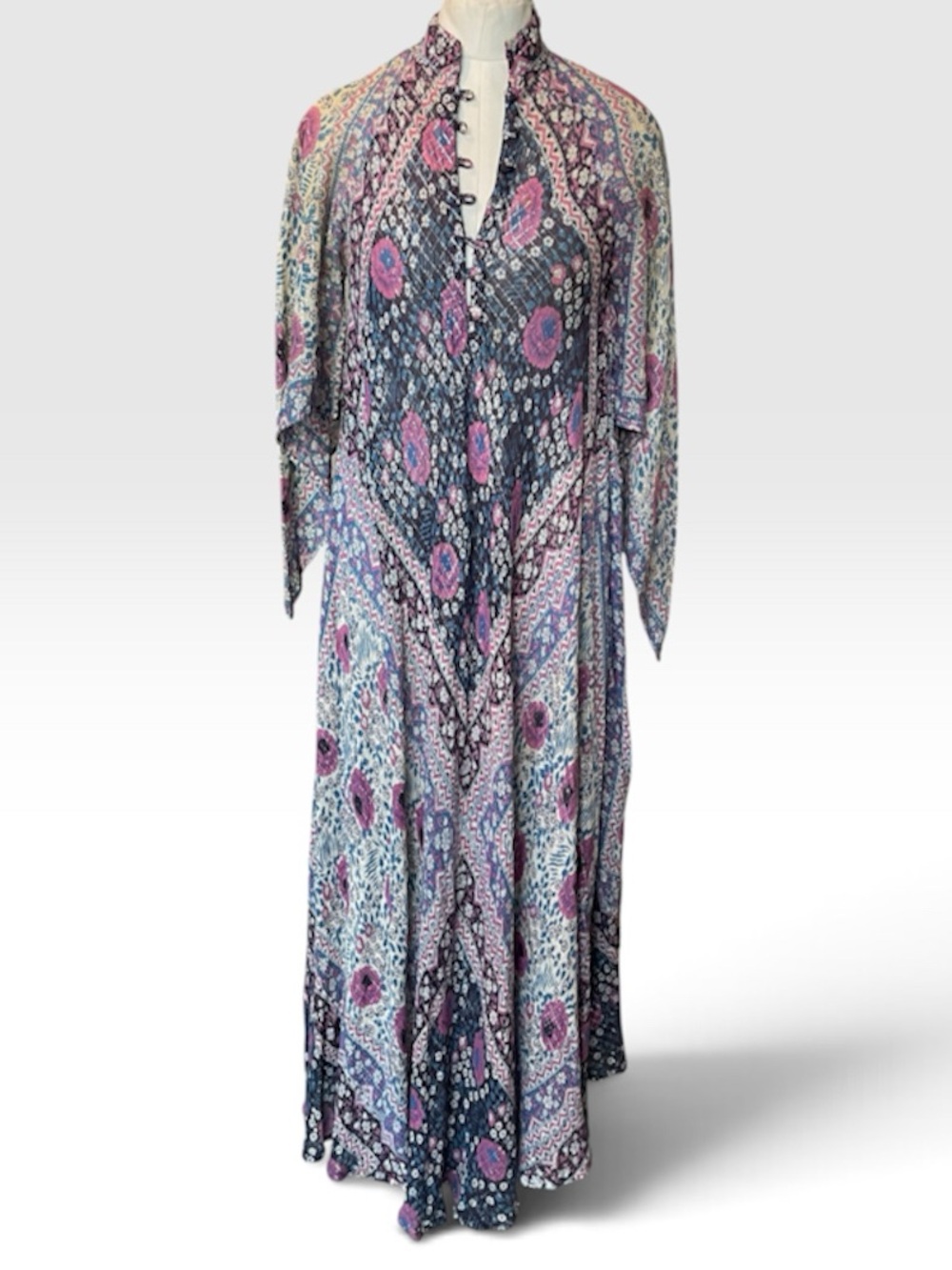 Rare Vintage Sultana by Adini India Block Print Bohemian Maxi Dress O/S No Tag